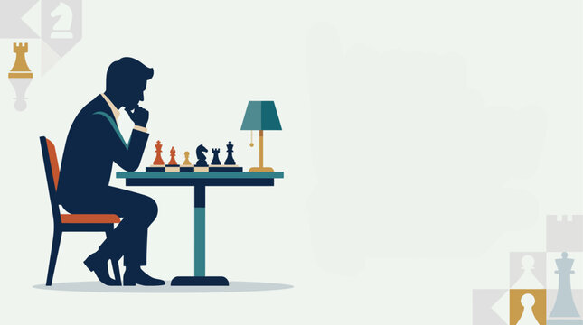 Strategic mental concentration and business planning for World Chess Day featuring a focused man playing a chess game