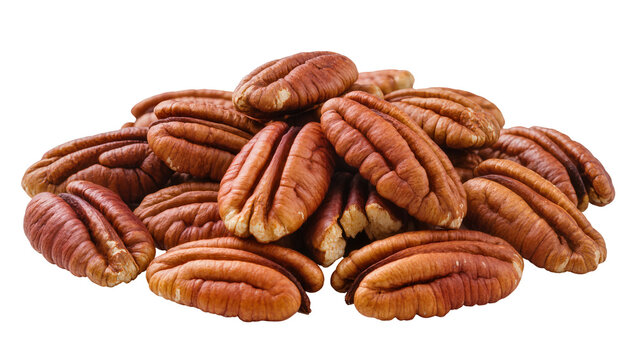 Isolated delicious shelled pecan halves piled together, a healthy and nutritious snack