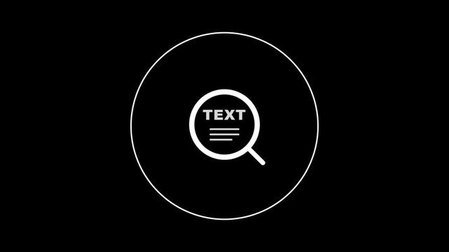 Magnifying glass icon focused on a text document represents the search for information, data analysis, and content research within a digital interface or a professional business workspace.