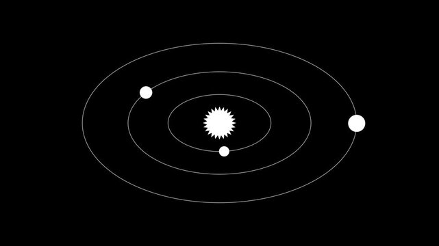 Solar system diagram illustrates the orbital paths of celestial bodies moving around a central star in a simplified graphic representation that provides ample space for educational text overlay.