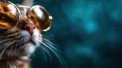 Naklejka premium An adorable cat wearing stylish sunglasses strikes a pose, perfectly capturing a whimsical moment that blends charm and personality in a fun and playful manner.