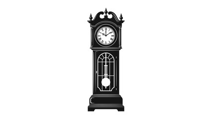 Grandfather Clock: A classic black grandfather clock stands tall, its pendulum swinging rhythmically, marking the passage of time with antique elegance. © hasem