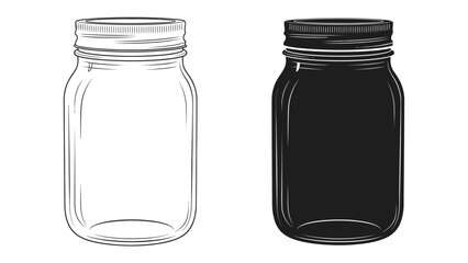 Mason Jar Contrast: A clear, empty mason jar stands beside a dark, opaque mason jar, symbolizing contrast and potential. © Mf