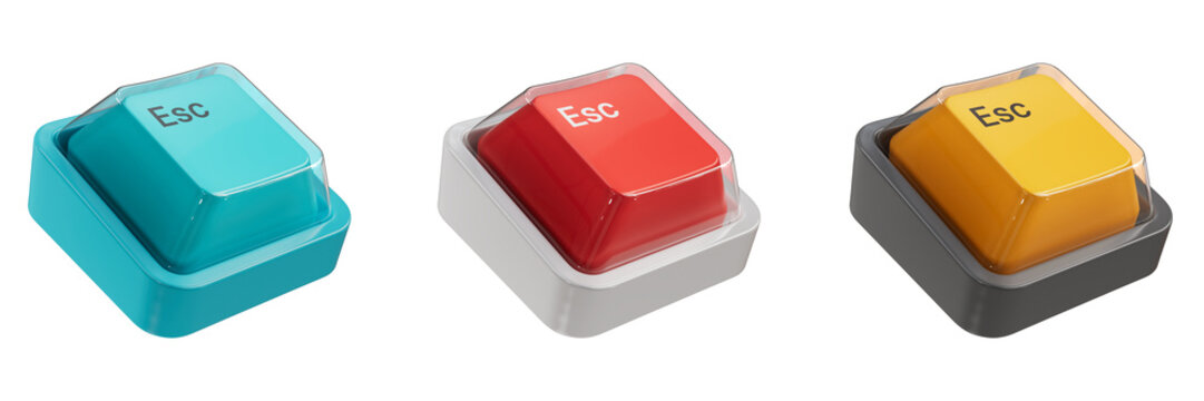 3D Render of ESC Keycaps with Clear Protective Covers Isolated on a Transparent Background.