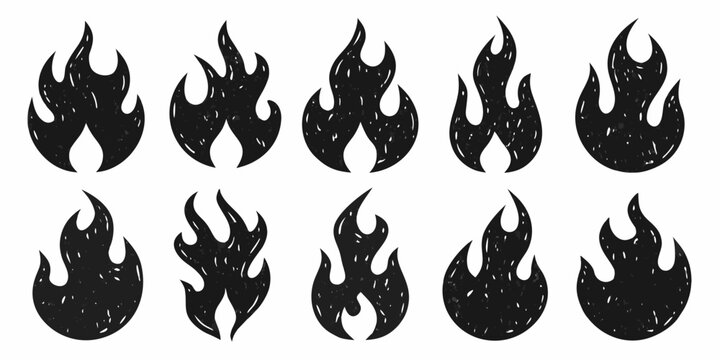 Stylized Fire Flame Silhouettes On A White Background