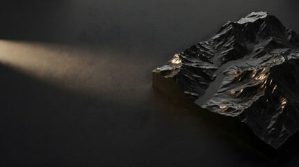 Naklejka premium A beam of light shines on a large rock formation in a dark environment