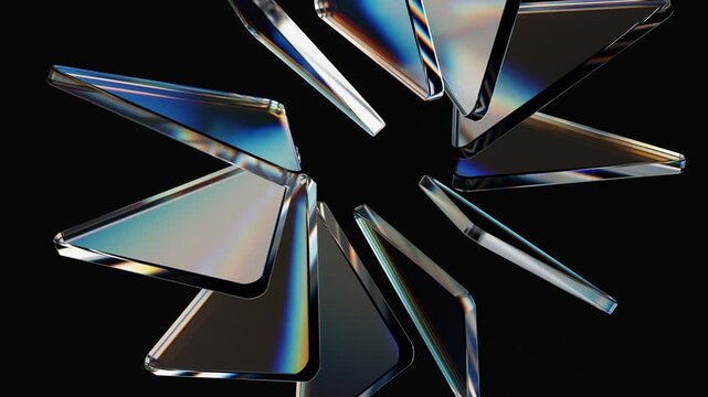 Abstract glass 3d block shapes mooving on a black background. Seamless looping video. 4k abstract motion graphics dynamic futuristic design