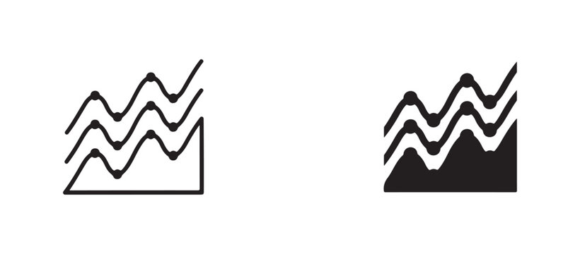 Two abstract graphic representations of statistical trend lines with connecting dots and fluctuating wavy patterns indicating data analysis and growth patterns isolated on transparent background