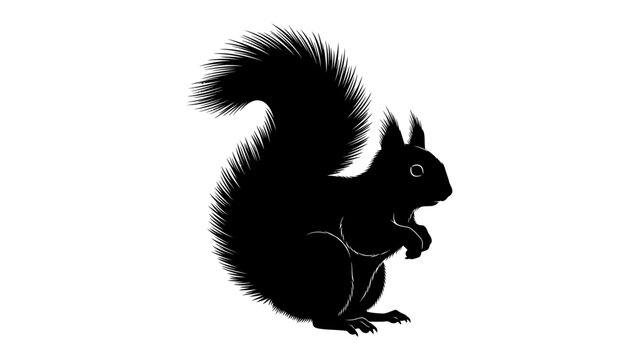 Silhouette of a Squirrel: A striking black silhouette of a squirrel, its bushy tail held high and its body poised, stands out against a clean backdrop.
