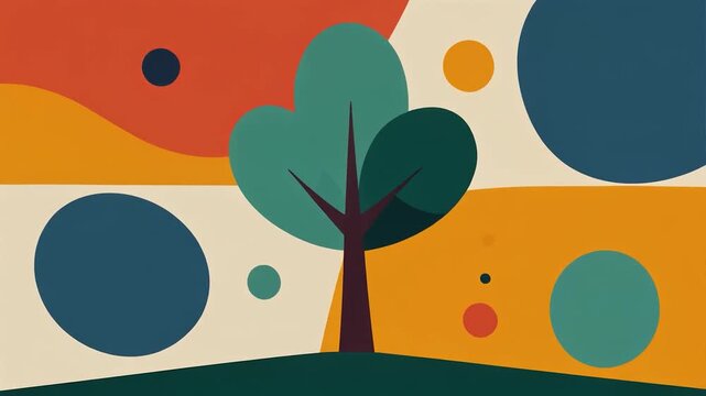 Retro Tree Illustration with Abstract Shapes
