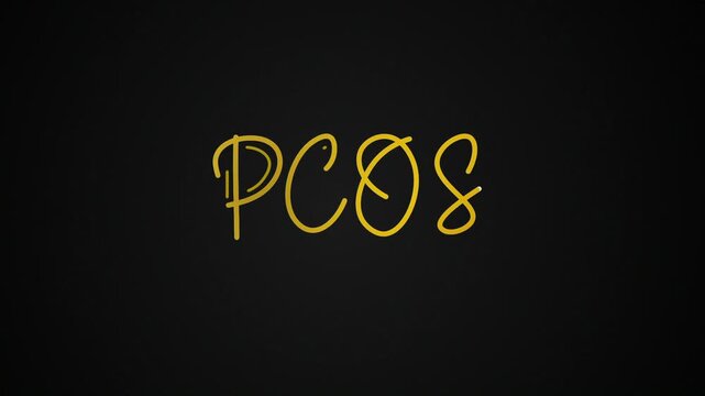 PCOS  One line continuous animated typography intro outro animation video, hand drawn calligraphy lettering monoline vintage text on background, hand drawing golden type on black background bg neon