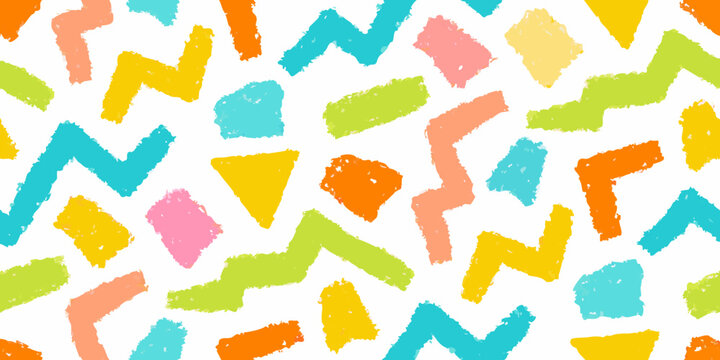 Colorful abstract crayon style shapes on a white background pattern