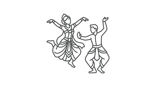 Minimalist line art of traditional Thai dancers performing