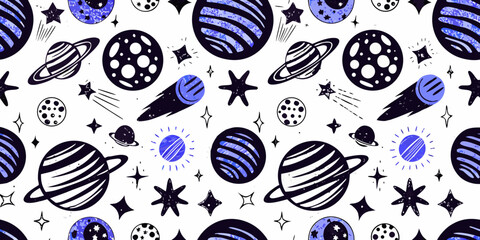 Celestial Objects Vector Pattern With Stars And Planets © Sujal