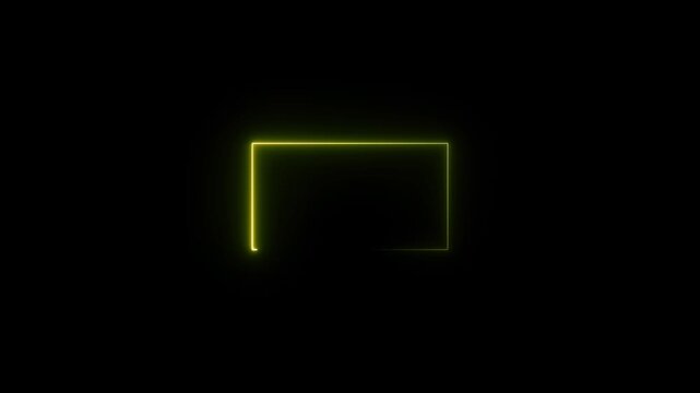 Abstract brown neon glowing line frame, animated moving led light screen box projection 3d rendering.Bright neon effect rectangle frame Loop background. Animation of glowing neon rectangles abstract.
