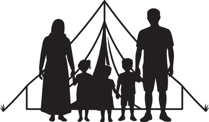 Family silhouette holding hands under tent © Soriyea
