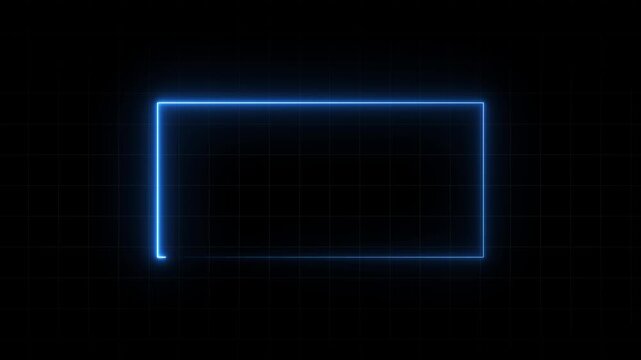 glowing neon light. square frame royal blue color animation neon light on black background. Abstract glowing neon frame rectangle icon animation background.