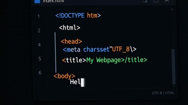  Web developer coding on a computer screen with HTML code