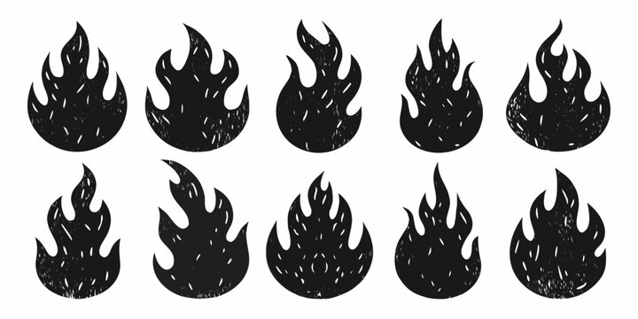 Stylized Fire Flame Silhouettes On White Background A Collection Of Twelve Icons