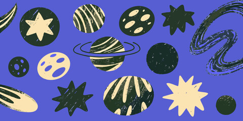 Space Planets And Stars Vector Illustration With A Blue Background © Dipa