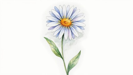 Fototapeta premium Beautiful watercolor illustration of a single white daisy flower painted delicately on white background