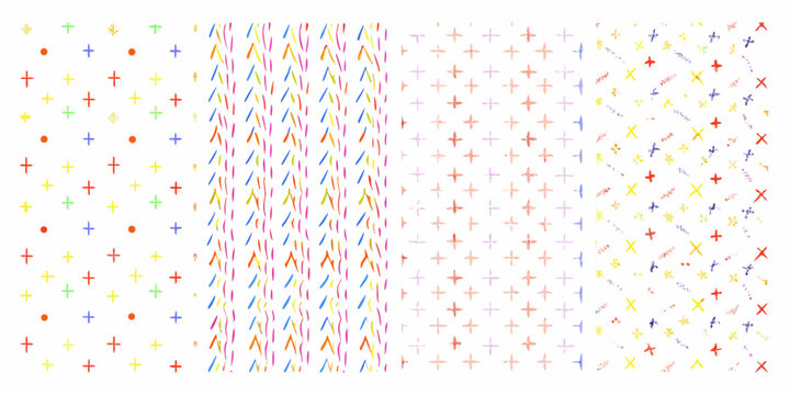 Cross and plus sign pattern with scattered dots on a white background