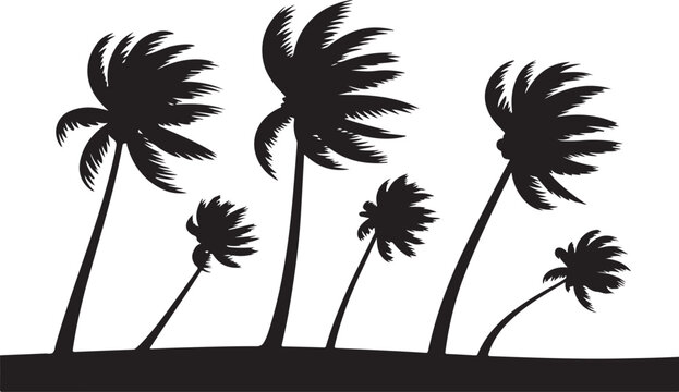 Palm trees bending in strong wind illustration