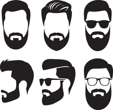 Six stylish men's beard and hair vector icons