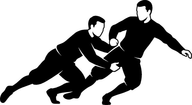 Two soccer players competing for the ball on the field.