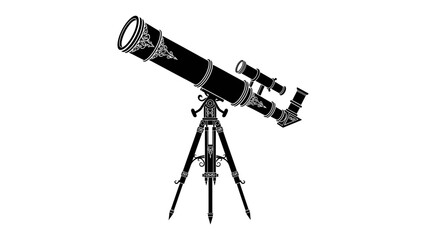 Vintage Telescope: An antique telescope, detailed with ornate patterns, stands on a sturdy tripod, evoking a sense of scientific exploration and discovery. © Mf