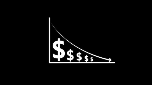 Cost wording on decrease money with down arrow. Cost Management, Economy recession, low budget, Effective business, motion graphic of Cost reduction concept.