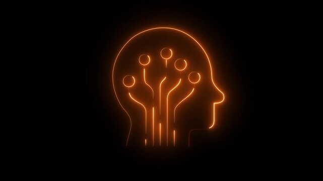 Glowing neon ai-brain icon isolated on black background. motion graphic of ai brain concept. artificial intelligence animation