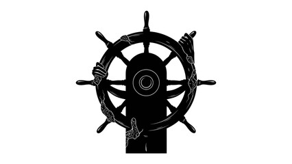 Steering the Course: A graphic illustration of a ship's wheel, intricately detailed with worn ropes, suggesting navigation and leadership. © Mf