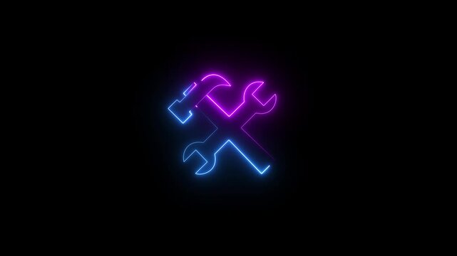 Neon glowing light setting tool icon on a transparent background. motion graphic of setting concept. 4k video