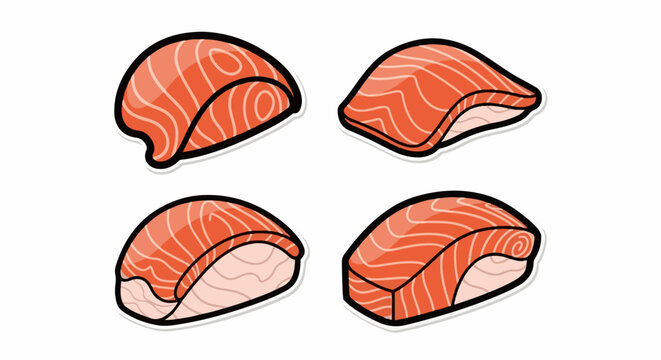 Four salmon sushi pieces on a white background