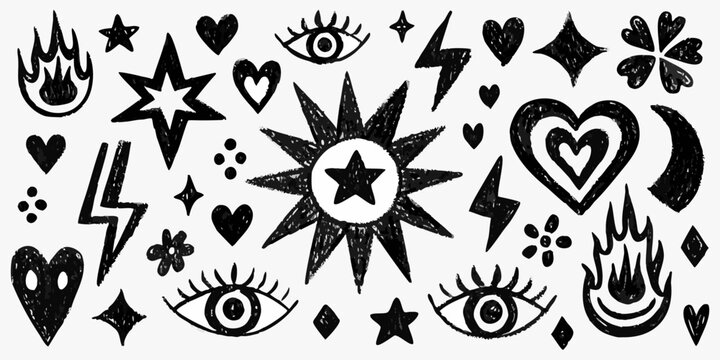 Occult Symbols And Motifs Black Ink Sketch On White Background