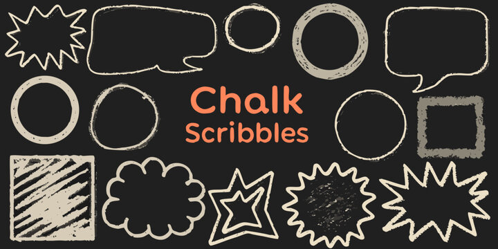 Chalk scribble shapes collection on a black background