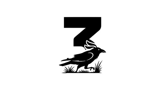 Black crow silhouette with number three design.