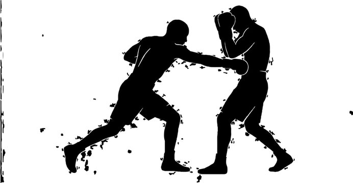 Dynamic martial arts fighters in intense combat pose.
