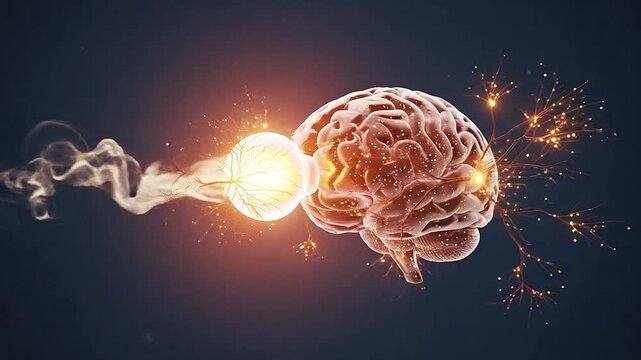 Human brain illuminated by a glowing light bulb representing creative ideas