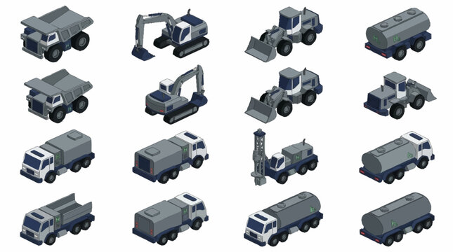 Collection of various industrial construction vehicles and machinery.