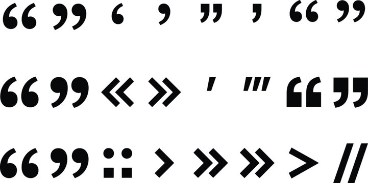 Collection of quotation marks and punctuation symbols on a white background for design concepts