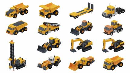 Collection of yellow construction vehicles and equipment. © Mas