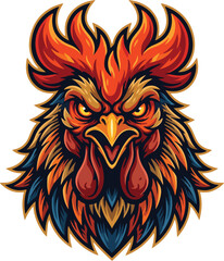 Obraz premium Fierce rooster mascot logo with an angry rooster head and face, perfect for sports and esports mascot branding