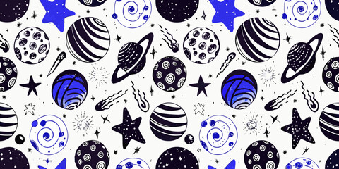 Celestial Objects Vector Pattern With Planets Stars And Comets © Suvro