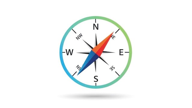 A detailed illustration of a compass with colorful gradient border and cardinal directions