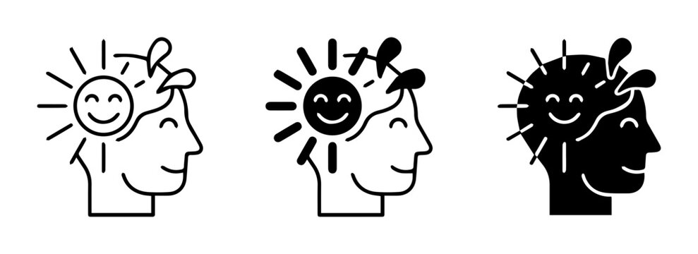 Positive Mindset Icons, Happy Brain Concepts, Mental Well-being Symbols, Optimism Ideas