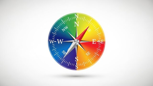 A colorful compass with a white background