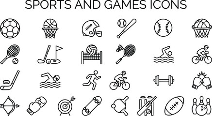 Outline collection of sports and games icons for active leisure and competition concepts © Angel