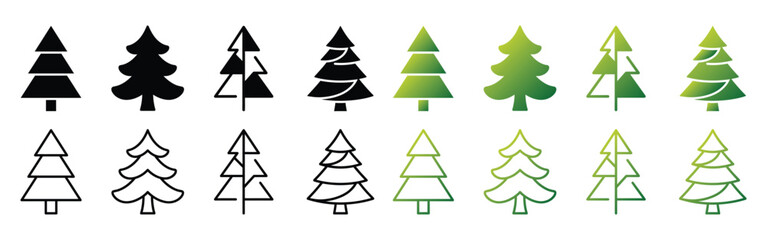 Obraz premium christmas tree silhouette icon set with outline and gradient style for winter decor